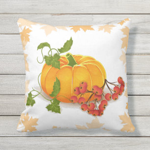 Pumpkin, berries and leaves fall Thanksgiving Cushion