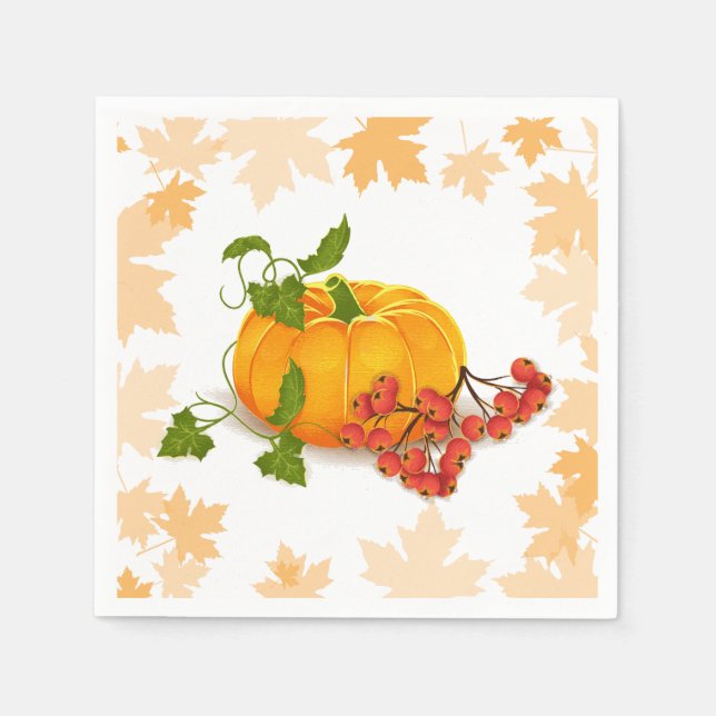Pumpkin, berries and leaves fall Thanksgiving Napkin (Front)