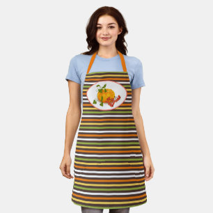 Pumpkin, berries and stripes fall Thanksgiving Apron
