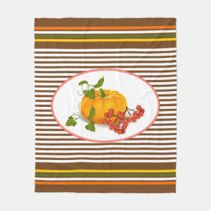Pumpkin, berries and stripes fall Thanksgiving Fleece Blanket
