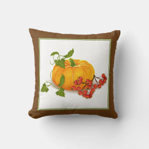 Pumpkin, berries, leaves brown fall Thanksgiving Cushion