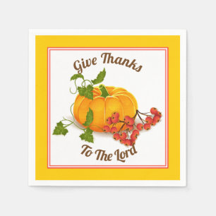 Pumpkin, berries, leaves yellow fall Thanksgiving Napkin