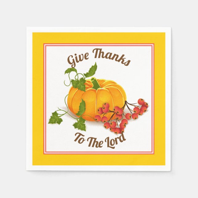Pumpkin, berries, leaves yellow fall Thanksgiving Napkin (Front)