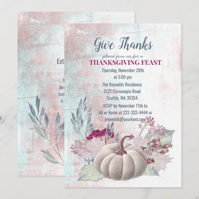 Pumpkin Berries Thanksgiving Dinner Invitation (Front/Back)
