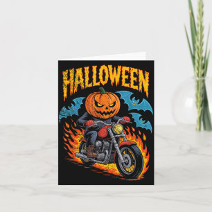 Pumpkin Biker Riding A Motorcycle Halloween Costum Card
