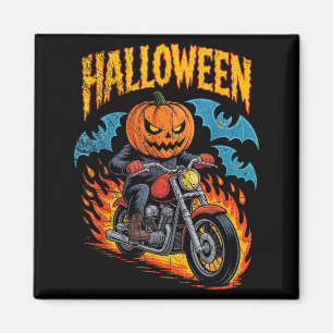 Pumpkin Biker Riding A Motorcycle Halloween Costum Magnet