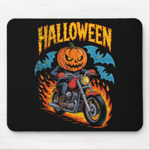 Pumpkin Biker Riding A Motorcycle Halloween Costum Mouse Mat
