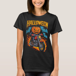 Pumpkin Biker Riding A Motorcycle Halloween Costum T-Shirt