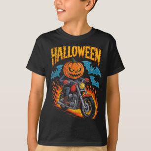 Pumpkin Biker Riding A Motorcycle Halloween Costum T-Shirt