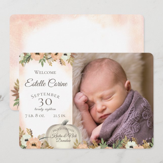 Pumpkin Birth Announcement and Thank you (Front/Back)