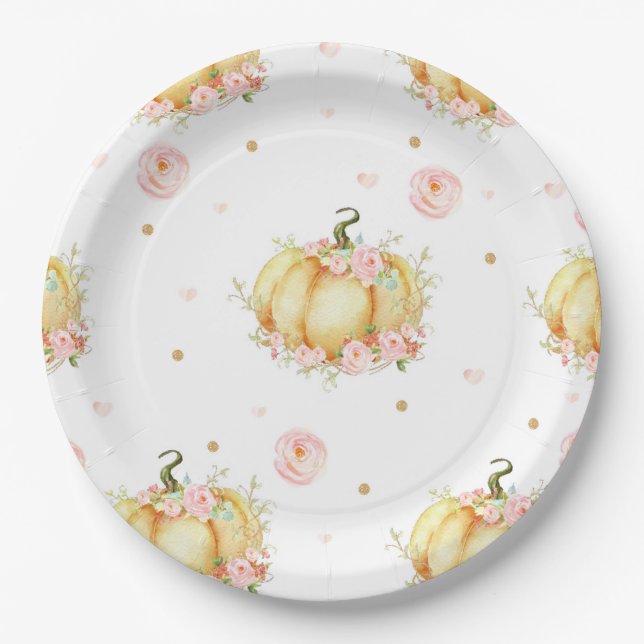Pumpkin Birthday Baby Shower Paper Plates (Front)