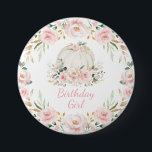 Pumpkin Birthday Girl Pink Blush Fall Floral Roses 7.5 Cm Round Badge<br><div class="desc">Pretty pink & gold pumpkin theme button. Matching items available in our store!</div>