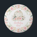 Pumpkin Birthday Girl Pink Blush Fall Floral Roses 7.5 Cm Round Badge<br><div class="desc">Pretty pink & gold pumpkin theme button. Matching items available in our store!</div>