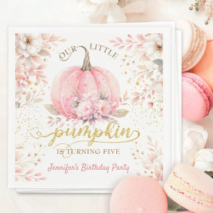 Pumpkin Birthday Girl Pink Gold Floral Fall Napkin