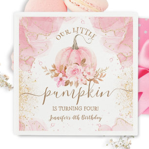 Pumpkin Birthday Girl Pink Gold Floral  Napkin
