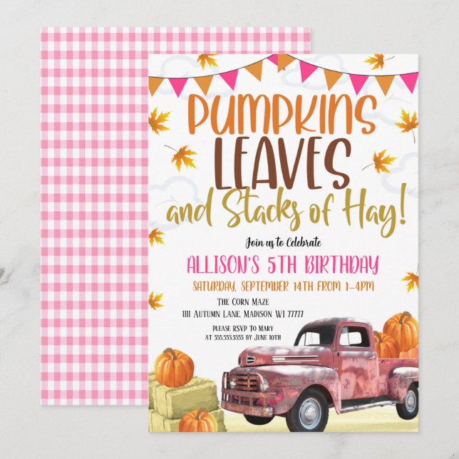 Pumpkin Birthday Invitation (Front/Back)