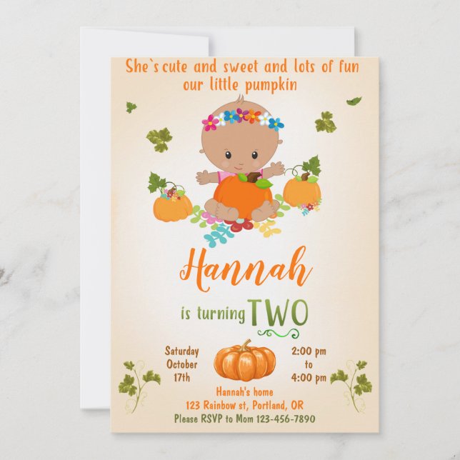 Pumpkin birthday invitation Autumn invitation girl (Front)