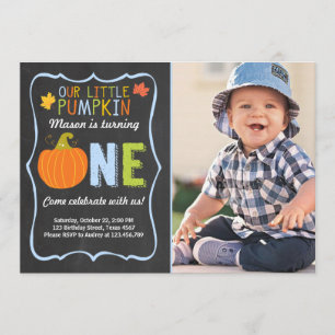 Pumpkin Birthday invitation Blue First Birthday