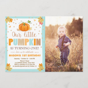 Pumpkin Birthday invitation Boy Birthday Fall blue