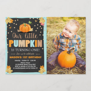 Pumpkin Birthday invitation Boy Birthday Fall blue
