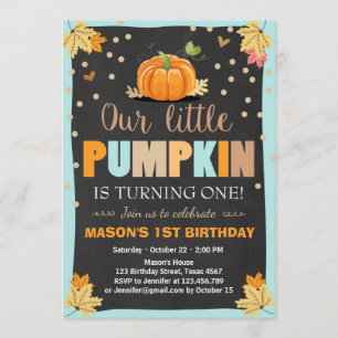 Pumpkin Birthday invitation Boy Birthday Fall blue