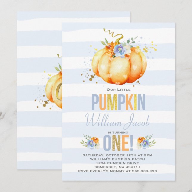 Pumpkin Birthday Invitation Boy Pumpkin Birthday (Front/Back)