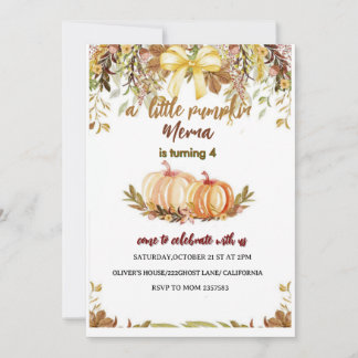pumpkin  Birthday Invitation Editable Digital Down