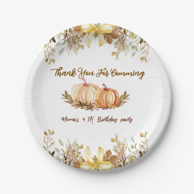 pumpkin  Birthday Invitation Editable Digital Down Paper Plate (Front)