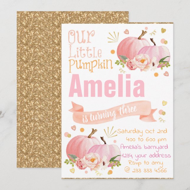 Pumpkin Birthday Invitation Fall Invitation (Front/Back)