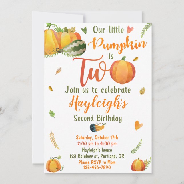 Pumpkin birthday invitation Fall invitation girl (Front)