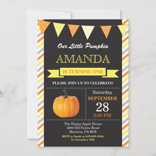 Pumpkin Birthday Invitation Orange and Yellow (Front)