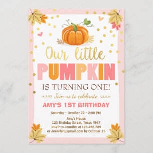 Pumpkin Birthday invitation Pink First Birthday