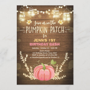 Pumpkin Birthday invitation Pink Girl Birthday
