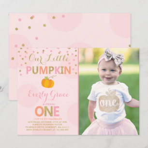 Pumpkin Birthday Invitation Pink Gold Pumpkin