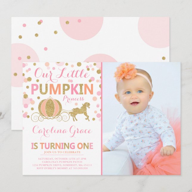 Pumpkin Birthday Invitation Pumpkin Princess Party (Front/Back)