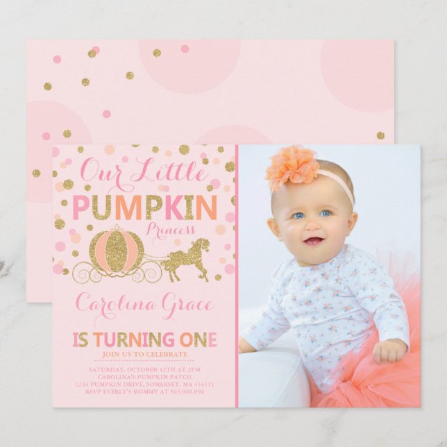 Pumpkin Birthday Invitation Pumpkin Princess Party (Front/Back)