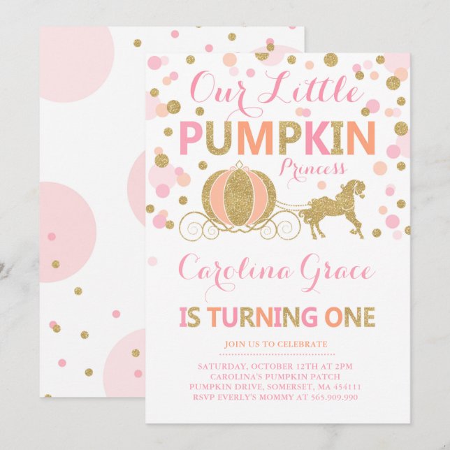 Pumpkin Birthday Invitation Pumpkin Princess Party (Front/Back)