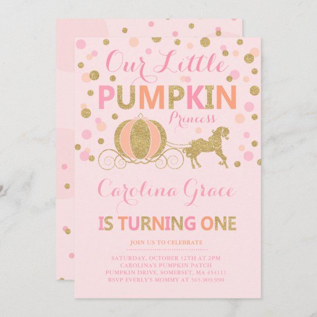 Pumpkin Birthday Invitation Pumpkin Princess Party (Front/Back)