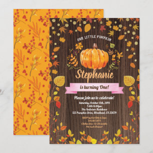 Pumpkin birthday invitation. Rustic 1st birthday Invitation