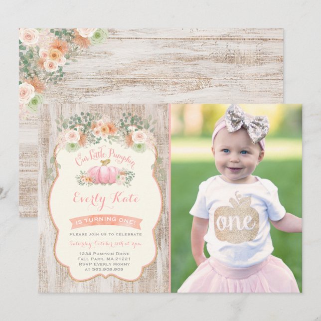 Pumpkin Birthday Invitation Rustic Pumpkin Party (Front/Back)