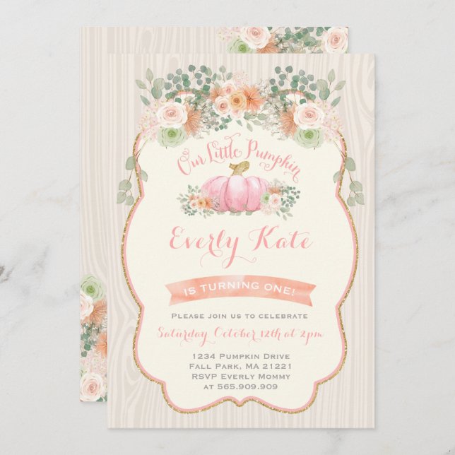 Pumpkin Birthday Invitation Rustic Pumpkin Party (Front/Back)