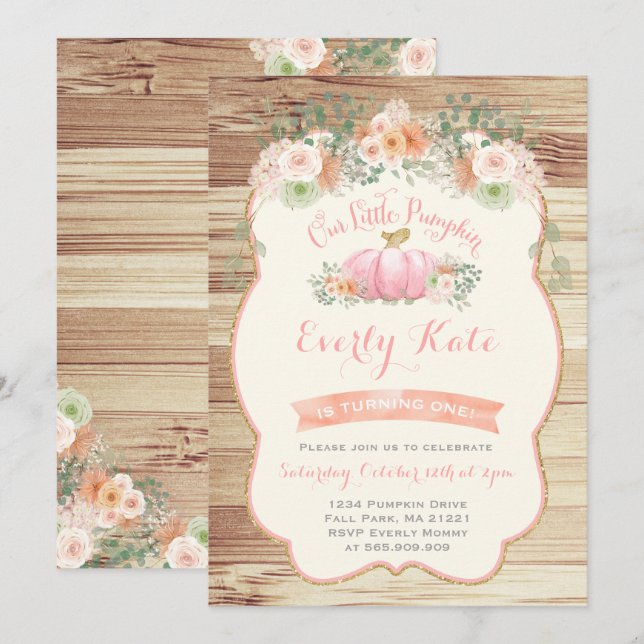 Pumpkin Birthday Invitation Rustic Pumpkin Party (Front/Back)