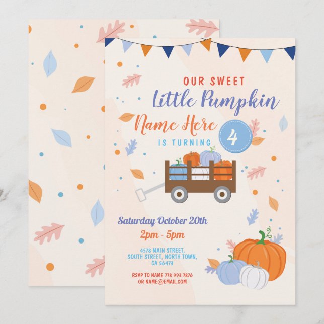 Pumpkin Birthday Invite Fall Boy Blue Trailer (Front/Back)