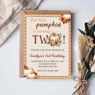 Pumpkin Birthday Our Little Pumpkin Is Turning Two Invitation