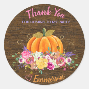 Pumpkin, Birthday Party, Favour Tag, Little Classic Round Sticker