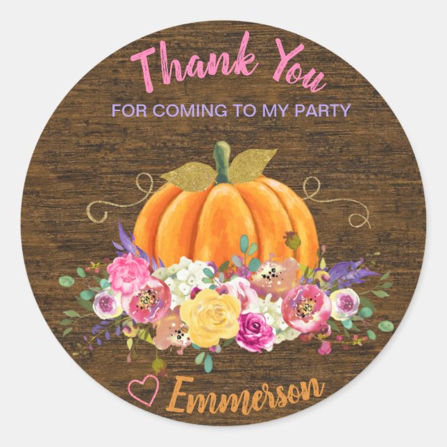 Pumpkin, Birthday Party, Favour Tag, Little pumpki Classic Round Sticker (Front)
