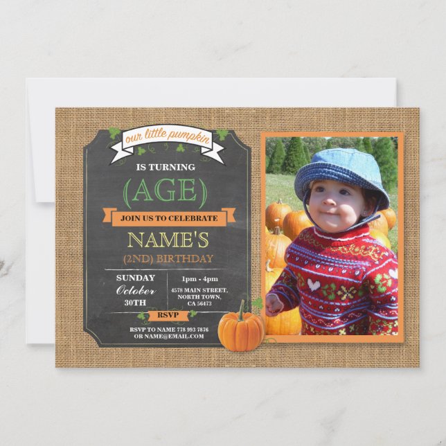 Pumpkin Birthday Party Harvest Photo Fall Invite (Front)