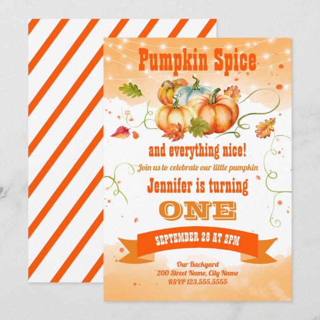 Pumpkin Birthday Party Invitation (Front/Back)