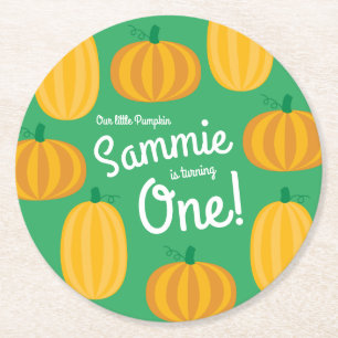Pumpkin Birthday Party Kids Round Paper Coaster