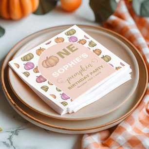 Pumpkin Birthday Party Pink 1ST Birthday Napkin